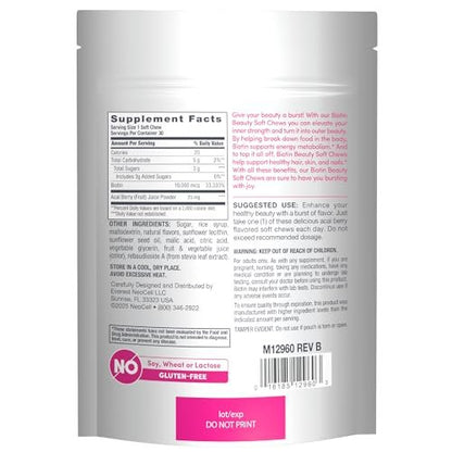 NeoCell Biotin Beauty Soft Chews – 30 Stück, 10.000 mcg, für Haar, Haut & Nägel, Acai-Beere-Geschmack