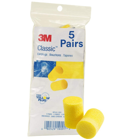 3M Gehörschutzstöpsel E-A-R Classic, 5 Paar, Polybeutel, ungebändert, Einweg, Schaumstoff, NRR 29, für Bohren, Schleifen, Fräsen, Sägen, Schleifen, Schweißen