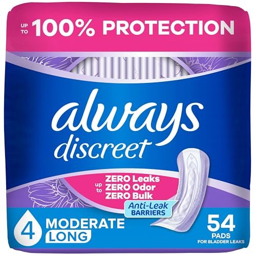 Always Discreet Inkontinenz-Einlagen für Frauen, Trockener, 4 Tropfen, Lange Länge, Mittlere Saugfähigkeit, Einlagen für Blasenkontrolle, Blasenschwäche & Wochenbett, 54 Stück