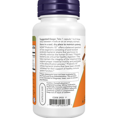 NOW Foods Probiotika-10™, 25 Milliarden, mit 10 probiotischen Stämmen, milch-, soja- und glutenfrei, stammgeprüft, 100 vegane Kapseln