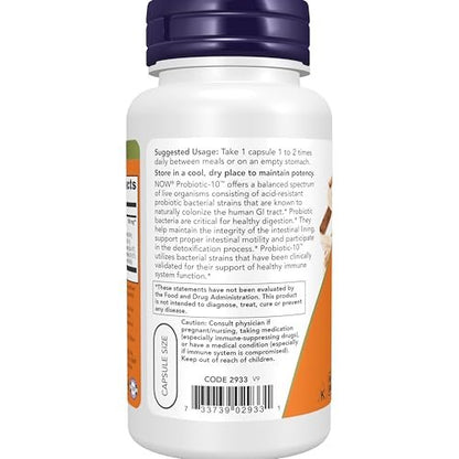 NOW Foods Probiotika-10™, 25 Milliarden, mit 10 probiotischen Stämmen, milch-, soja- und glutenfrei, stammgeprüft, 100 vegane Kapseln