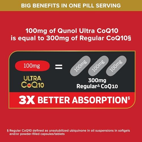 Qunol Ultra CoQ10 100 mg – 3-fach bessere Absorption, wasser- und fettlöslich, patentiertes Coenzym Q10 für die Herzgesundheit, 60 Softgels