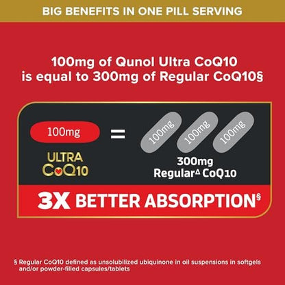 Qunol Ultra CoQ10 100 mg – 3-fach bessere Absorption, wasser- und fettlöslich, patentiertes Coenzym Q10 für die Herzgesundheit, 60 Softgels