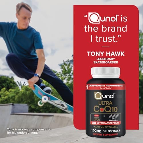 Qunol Ultra CoQ10 100 mg – 3-fach bessere Absorption, wasser- und fettlöslich, patentiertes Coenzym Q10 für die Herzgesundheit, 60 Softgels