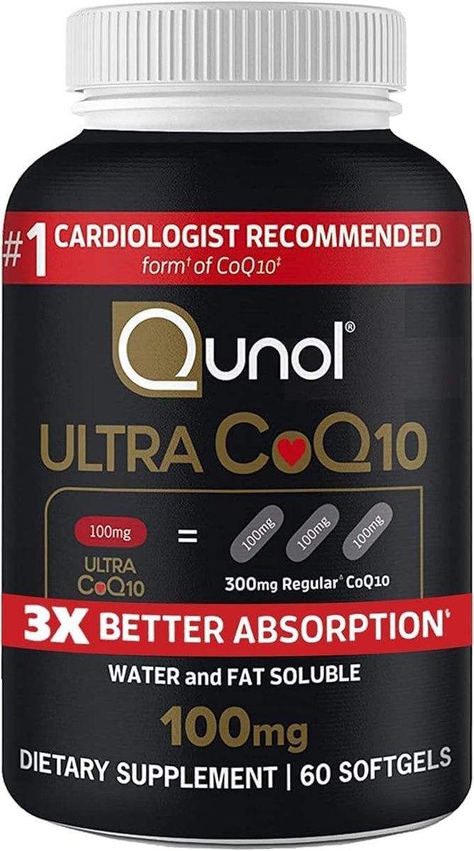 Qunol Ultra CoQ10 100 mg – 3-fach bessere Absorption, wasser- und fettlöslich, patentiertes Coenzym Q10 für die Herzgesundheit, 60 Softgels
