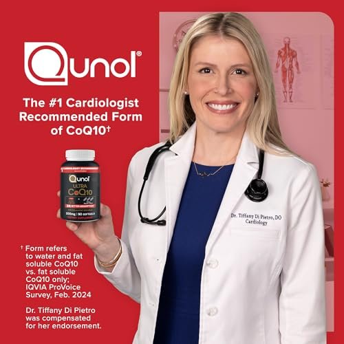 Qunol Ultra CoQ10 100 mg – 3-fach bessere Absorption, wasser- und fettlöslich, patentiertes Coenzym Q10 für die Herzgesundheit, 60 Softgels