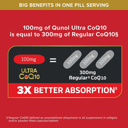 Qunol Ultra CoQ10 100 mg – 3-fach bessere Absorption, wasser- und fettlöslich, patentiertes Coenzym Q10 für die Herzgesundheit, 60 Softgels