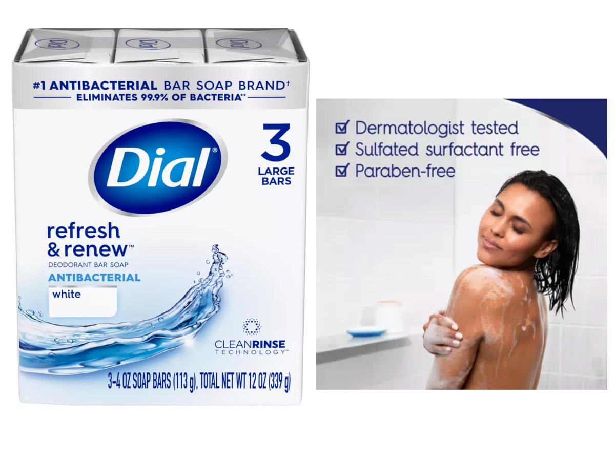 Dial Antibakterielle Seife, Erfrischen & Erneuern, Weiß, 3-4 oz Seifenstücke – 2er-Pack