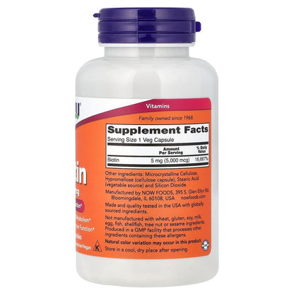 NOW Foods Biotin 5 MG – 120 vegane Kapseln für Haare, Haut & Nägel