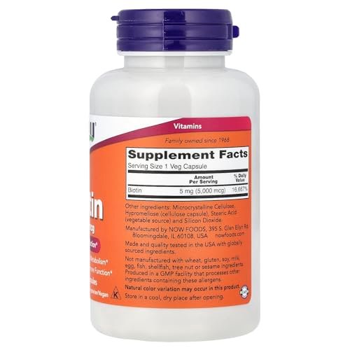 NOW Foods Biotin 5 MG – 120 vegane Kapseln für Haare, Haut & Nägel