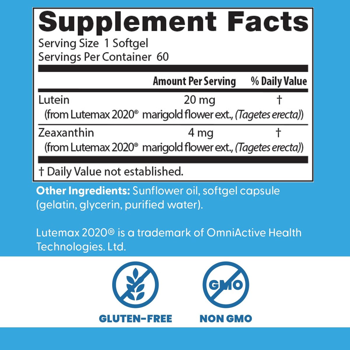 Doctor's Best Lutein 20 mg mit Zeaxanthin – Lutemax 2020 Ringelblumenextrakt für die Augengesundheit – 60 Softgels