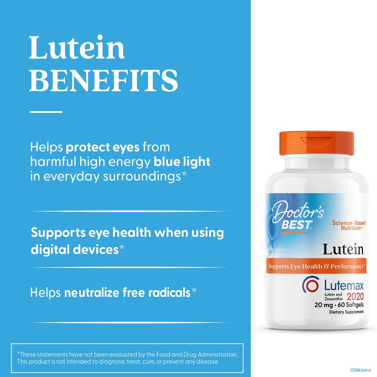 Doctor's Best Lutein 20 mg mit Zeaxanthin – Lutemax 2020 Ringelblumenextrakt für die Augengesundheit – 60 Softgels