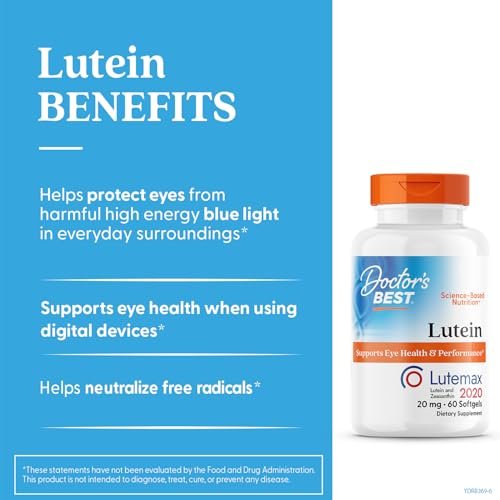 Doctor's Best Lutein 20 mg mit Zeaxanthin – Lutemax 2020 Ringelblumenextrakt für die Augengesundheit – 60 Softgels