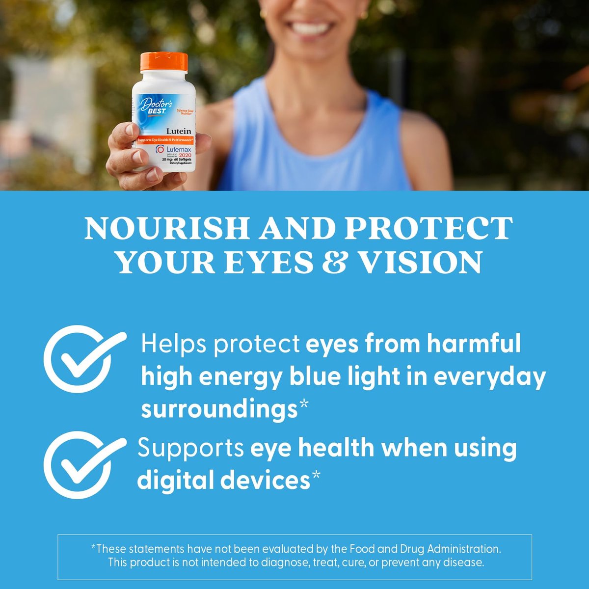 Doctor's Best Lutein 20 mg mit Zeaxanthin – Lutemax 2020 Ringelblumenextrakt für die Augengesundheit – 60 Softgels