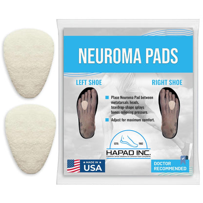 HAPAD Morton-Neuromen-Pads (1er Pack) - Tränenförmige, selbstklebende Wollfilz-Metatarsal-Pads für Männer & Frauen - Stützende, atmungsaktive, bequeme Ballenpads zur Schmerzlinderung