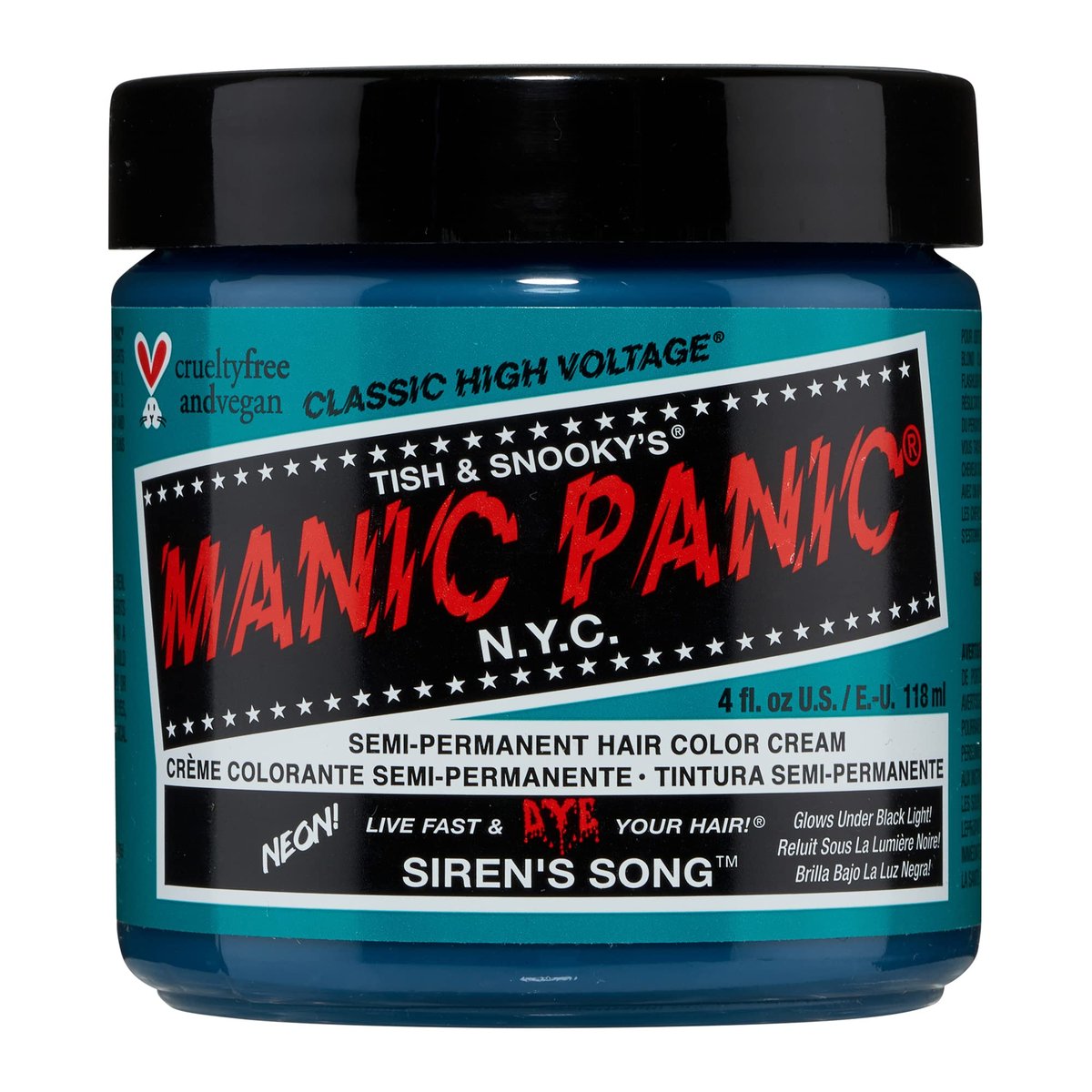 MANIC PANIC Classic Siren's Song Semi-Permanente Haarfarbe – Neon Blau-Grün Haarfärbemittel für Frauen & Männer – Hält 4-6 Wochen – Vegan, Ammoniakfrei & Tierversuchsfrei – Mischbare Farbtöne (118 ml)
