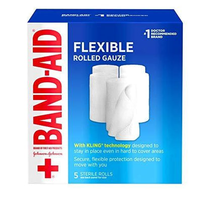Band-Aid Flexible Mullbinde zur Wundversorgung, weiche Polsterung und sofortige Absorption, 7,6 cm x 1,9 m, 5er-Pack