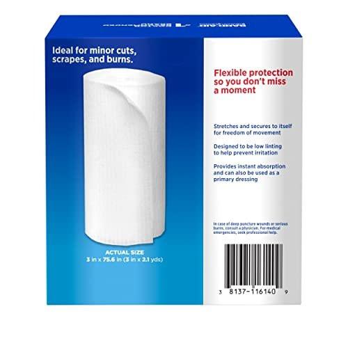 Band-Aid Flexible Mullbinde zur Wundversorgung, weiche Polsterung und sofortige Absorption, 7,6 cm x 1,9 m, 5er-Pack