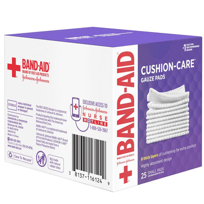 Band-Aid Saugfähige Polster-Wundauflagen, sterile quadratische Mullkompressen für Erste Hilfe bei kleinen Schnitten, Schürfwunden und Verbrennungen, nicht haftend, 5x5 cm, 3er-Pack