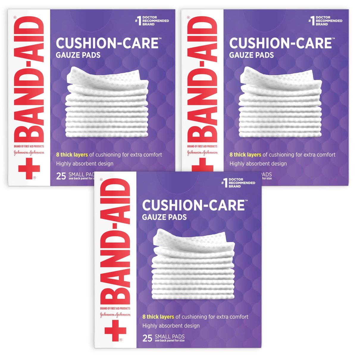 Band-Aid Saugfähige Polster-Wundauflagen, sterile quadratische Mullkompressen für Erste Hilfe bei kleinen Schnitten, Schürfwunden und Verbrennungen, nicht haftend, 5x5 cm, 3er-Pack