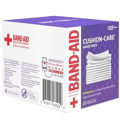Band-Aid Saugfähige Polster-Wundauflagen, sterile quadratische Mullkompressen für Erste Hilfe bei kleinen Schnitten, Schürfwunden und Verbrennungen, nicht haftend, 5x5 cm, 3er-Pack