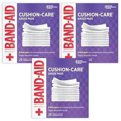 Band-Aid Saugfähige Polster-Wundauflagen, sterile quadratische Mullkompressen für Erste Hilfe bei kleinen Schnitten, Schürfwunden und Verbrennungen, nicht haftend, 5x5 cm, 3er-Pack