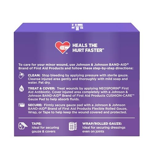Band-Aid Saugfähige Polster-Wundauflagen, sterile quadratische Mullkompressen für Erste Hilfe bei kleinen Schnitten, Schürfwunden und Verbrennungen, nicht haftend, 5x5 cm, 3er-Pack
