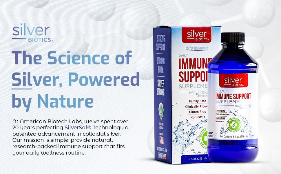 Silver Biotics Patentiert mit Multivalenter SilverSol Technologie | Ag₄O₄ 10 PPM Immununterstützung | Bio-Hacking für natürliche Immunabwehr | 237 ml