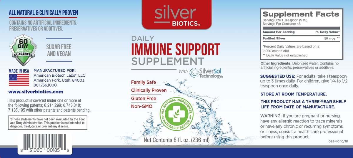 Silver Biotics Patentiert mit Multivalenter SilverSol Technologie | Ag₄O₄ 10 PPM Immununterstützung | Bio-Hacking für natürliche Immunabwehr | 237 ml