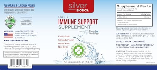 Silver Biotics Patentiert mit Multivalenter SilverSol Technologie | Ag₄O₄ 10 PPM Immununterstützung | Bio-Hacking für natürliche Immunabwehr | 237 ml