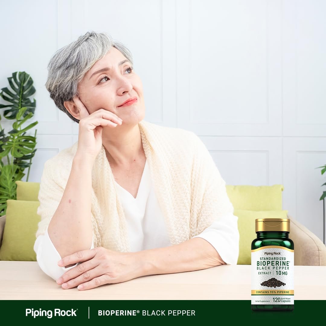 Piping Rock Bioperin Kapseln 10 mg | 120 Kapseln | Schwarzer Pfeffer Extrakt | 95% Piperin | Glutenfrei, Nicht-GMO