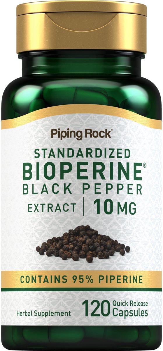 Piping Rock Bioperin Kapseln 10 mg | 120 Kapseln | Schwarzer Pfeffer Extrakt | 95% Piperin | Glutenfrei, Nicht-GMO