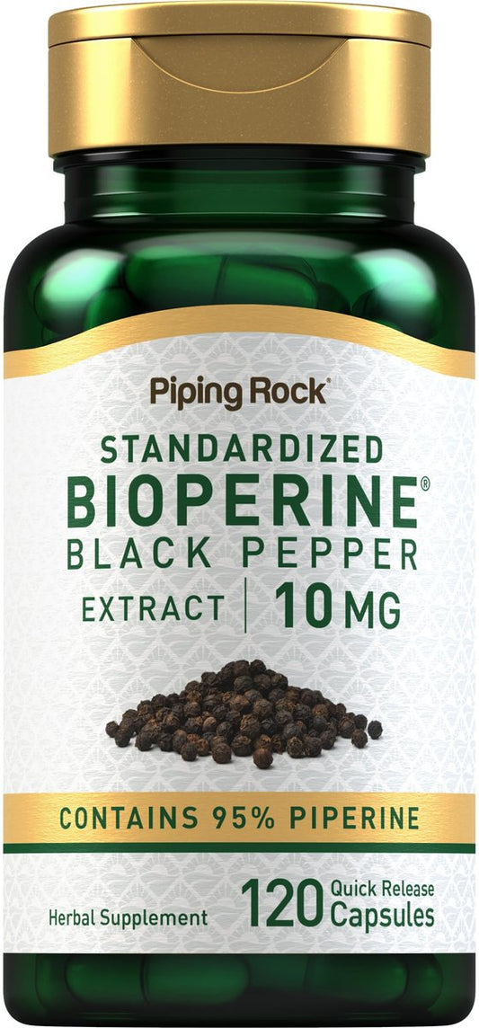 Piping Rock Bioperin Kapseln 10 mg | 120 Kapseln | Schwarzer Pfeffer Extrakt | 95% Piperin | Glutenfrei, Nicht-GMO