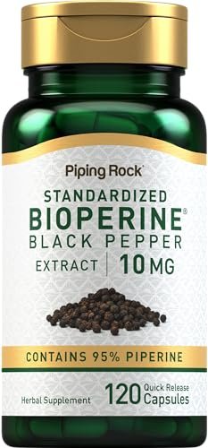 Piping Rock Bioperin Kapseln 10 mg | 120 Kapseln | Schwarzer Pfeffer Extrakt | 95% Piperin | Glutenfrei, Nicht-GMO