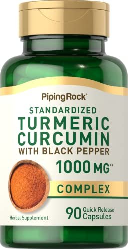 Piping Rock Kurkuma Curcumin mit schwarzem Pfeffer | 90 Kapseln | Kräuterkomplex mit Bioperin-Extrakt | Non-GMO, Glutenfrei