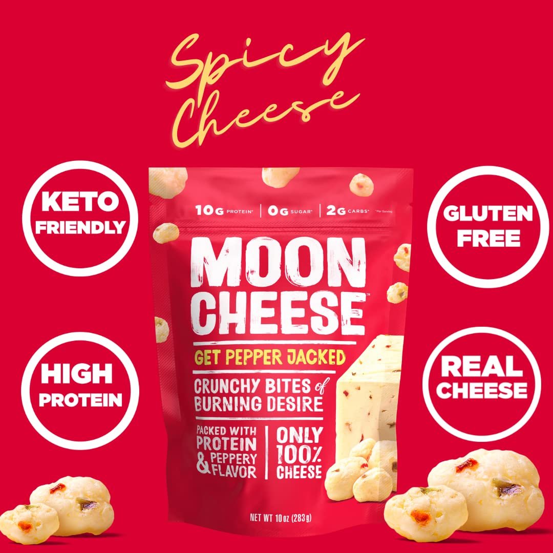 Moon Cheese Bites, Get Pepper Jacked, 2-Unzen 3er-Pack, 100% echter Käsesnack, Protein, Keto, Snack für nach der Schule oder zum Mittagessen
