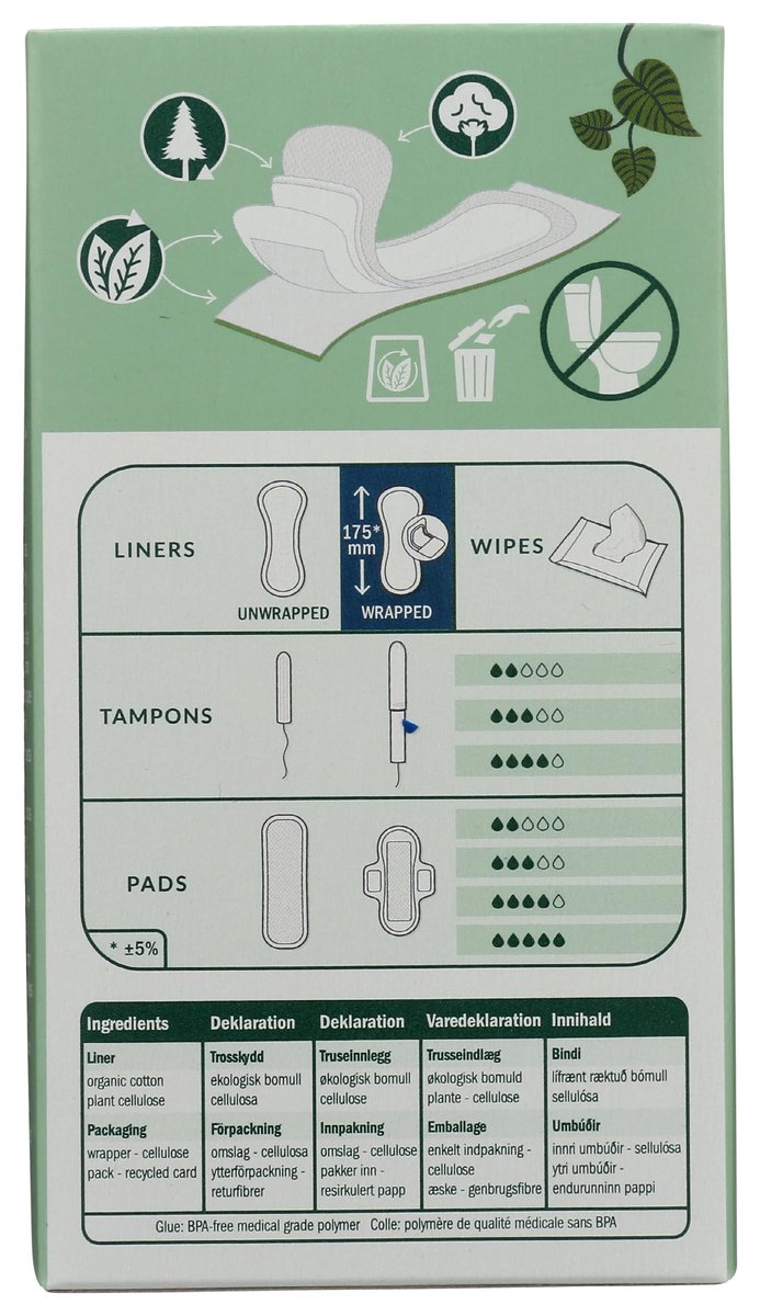 Natracare Bio-Baumwoll Slipeinlagen, Lang, aus zertifizierter Bio-Baumwolle, ökologisch zertifiziertem Zellstoff und Pflanzenstärke (1 Packung, 16 Einlagen)
