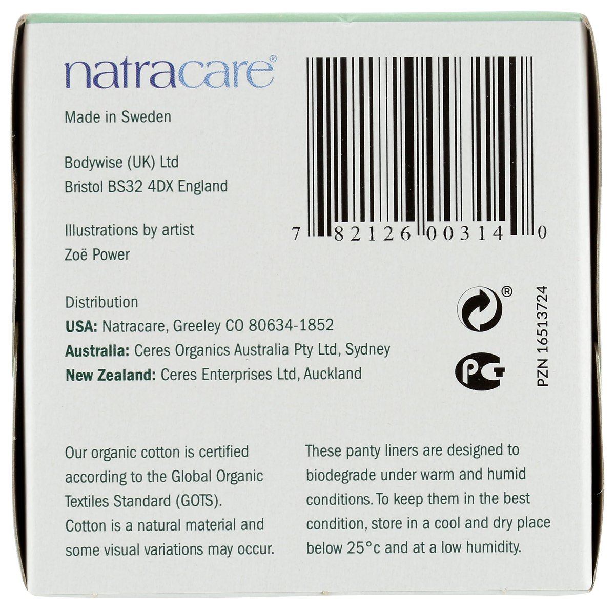 Natracare Bio-Baumwoll Slipeinlagen, Lang, aus zertifizierter Bio-Baumwolle, ökologisch zertifiziertem Zellstoff und Pflanzenstärke (1 Packung, 16 Einlagen)
