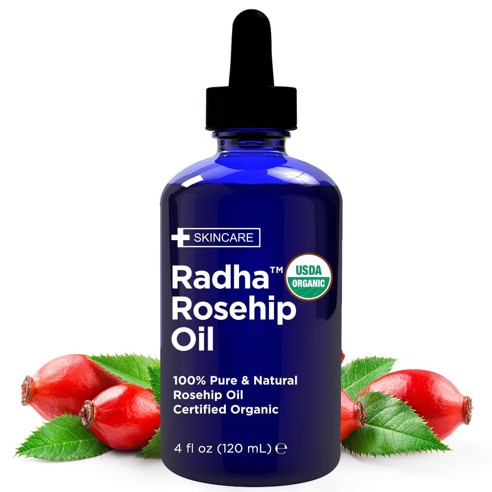 Radha Beauty Bio-Hagebuttenkernöl 118 ml – 100% reines, kaltgepresstes Trägeröl für Gesicht, Haare, Haut und Nägel – feuchtigkeitsspendend und pflegend