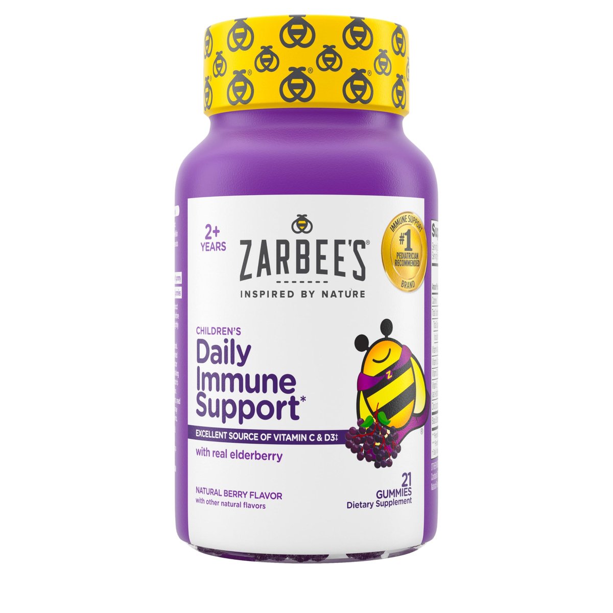 Zarbee's Holunderbeeren-Gummibärchen für Kinder mit Vitamin C, Zink und Holunder – Tägliche Immununterstützung für Kinder ab 2 Jahren – Natürlicher Beerengeschmack – 21 Stück