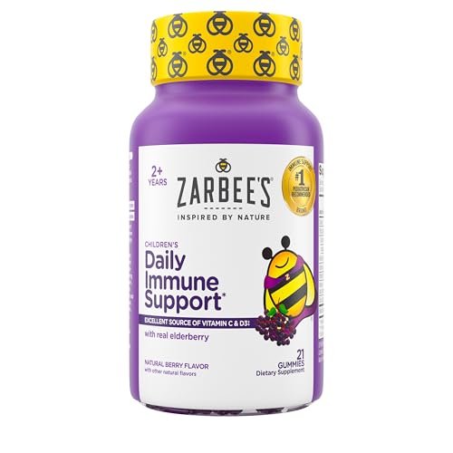 Zarbee's Holunderbeeren-Gummibärchen für Kinder mit Vitamin C, Zink und Holunder – Tägliche Immununterstützung für Kinder ab 2 Jahren – Natürlicher Beerengeschmack – 21 Stück