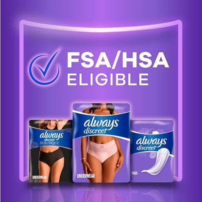 Always Discreet Damenwindeln für Frauen, Inkontinenzunterwäsche, Wochenbett-Essentials, Einwegslips, Maxi-Saugfähigkeit, Blasenschutz, Large, 17 Stück
