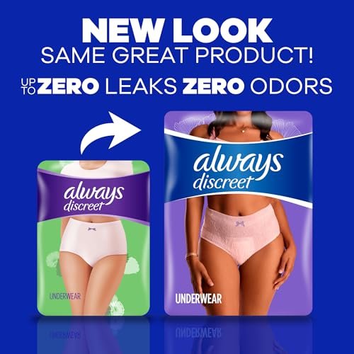 Always Discreet Damenwindeln für Frauen, Inkontinenzunterwäsche, Wochenbett-Essentials, Einwegslips, Maxi-Saugfähigkeit, Blasenschutz, Large, 17 Stück