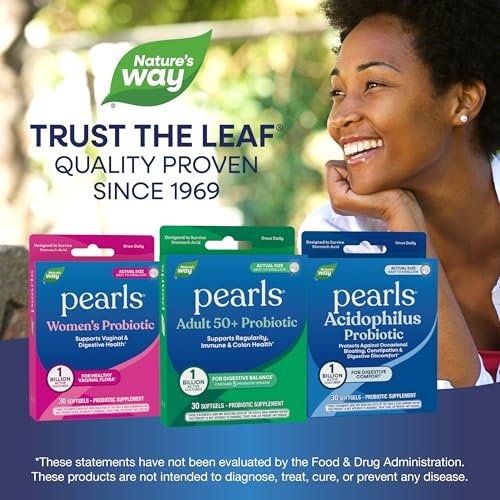 Nature's Way Pearls Adult 50+ Probiotikum – Probiotika für die Verdauungsgesundheit, Unterstützt Regelmäßigkeit, Immun- und Darmgesundheit, 1 Milliarde Kulturen, keine Kühlung erforderlich, 30 Weichkapseln