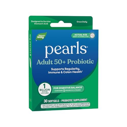 Nature's Way Pearls Adult 50+ Probiotikum – Probiotika für die Verdauungsgesundheit, Unterstützt Regelmäßigkeit, Immun- und Darmgesundheit, 1 Milliarde Kulturen, keine Kühlung erforderlich, 30 Weichkapseln