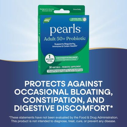 Nature's Way Pearls Adult 50+ Probiotikum – Probiotika für die Verdauungsgesundheit, Unterstützt Regelmäßigkeit, Immun- und Darmgesundheit, 1 Milliarde Kulturen, keine Kühlung erforderlich, 30 Weichkapseln