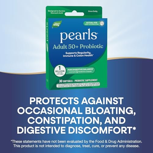 Nature's Way Pearls Adult 50+ Probiotikum – Probiotika für die Verdauungsgesundheit, Unterstützt Regelmäßigkeit, Immun- und Darmgesundheit, 1 Milliarde Kulturen, keine Kühlung erforderlich, 30 Weichkapseln