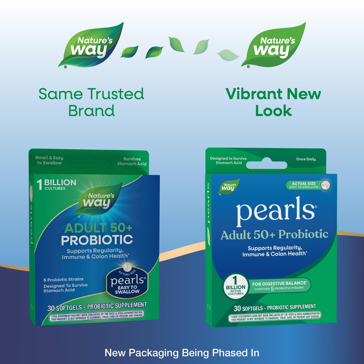 Nature's Way Pearls Adult 50+ Probiotikum – Probiotika für die Verdauungsgesundheit, Unterstützt Regelmäßigkeit, Immun- und Darmgesundheit, 1 Milliarde Kulturen, keine Kühlung erforderlich, 30 Weichkapseln