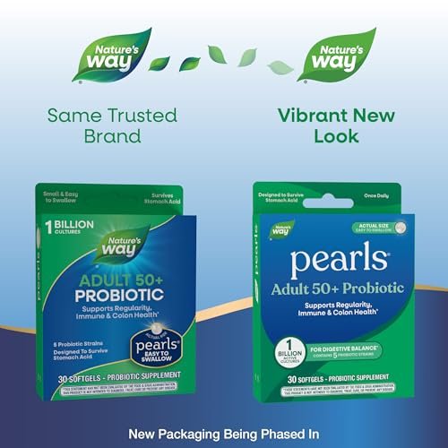 Nature's Way Pearls Adult 50+ Probiotikum – Probiotika für die Verdauungsgesundheit, Unterstützt Regelmäßigkeit, Immun- und Darmgesundheit, 1 Milliarde Kulturen, keine Kühlung erforderlich, 30 Weichkapseln