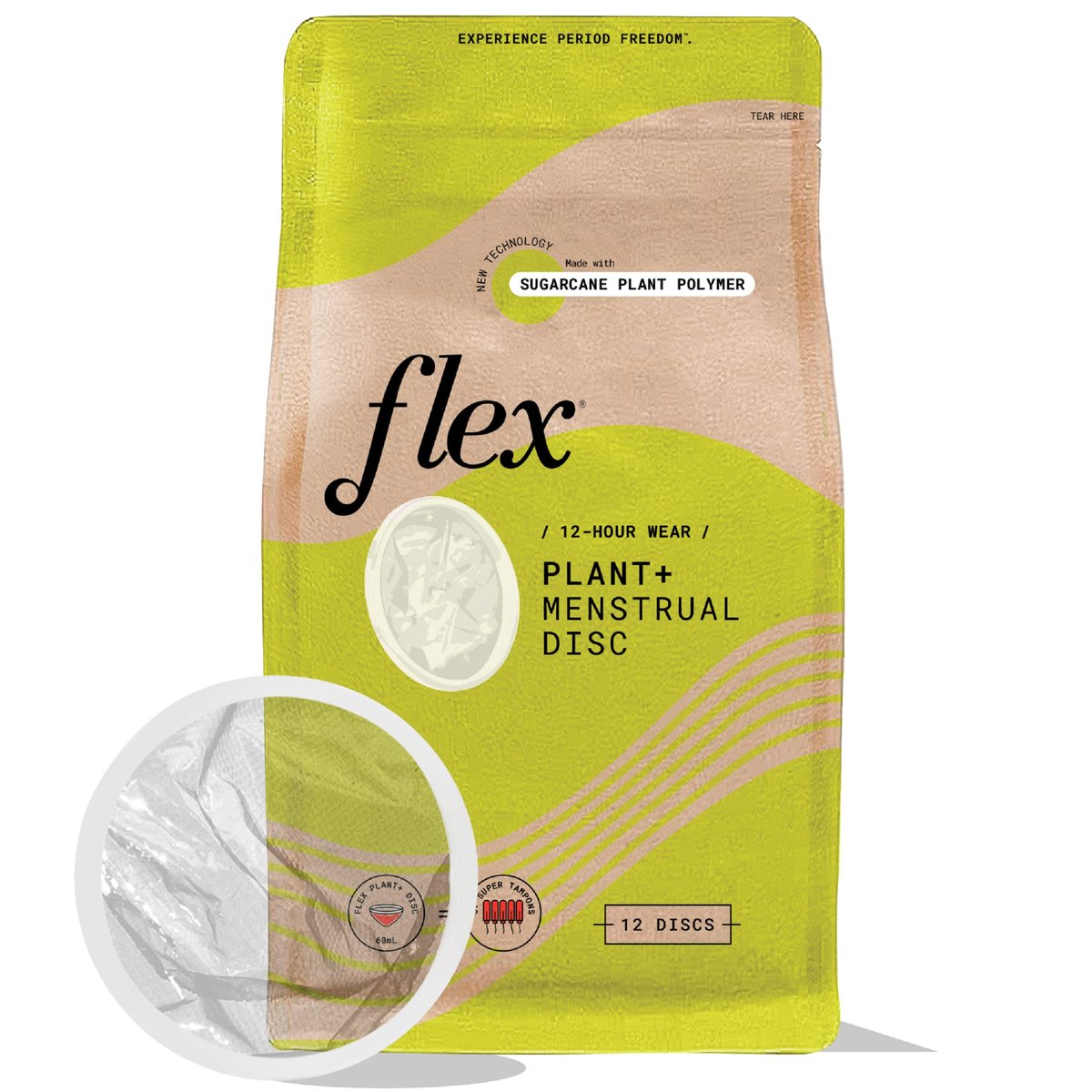 Flex Plant Plus Disc | Nachhaltige Menstruationsscheibe aus Pflanzenpolymeren | Alternative zu Tampons und Menstruationstassen | Kapazität von 5 Super-Tampons | 12 Stück